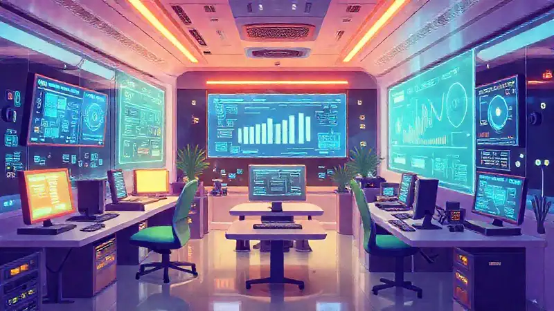 Oficina futurista, tecnología y marketing moderno