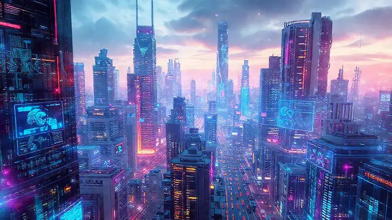 Una ciudad futurista digitalmente brillante