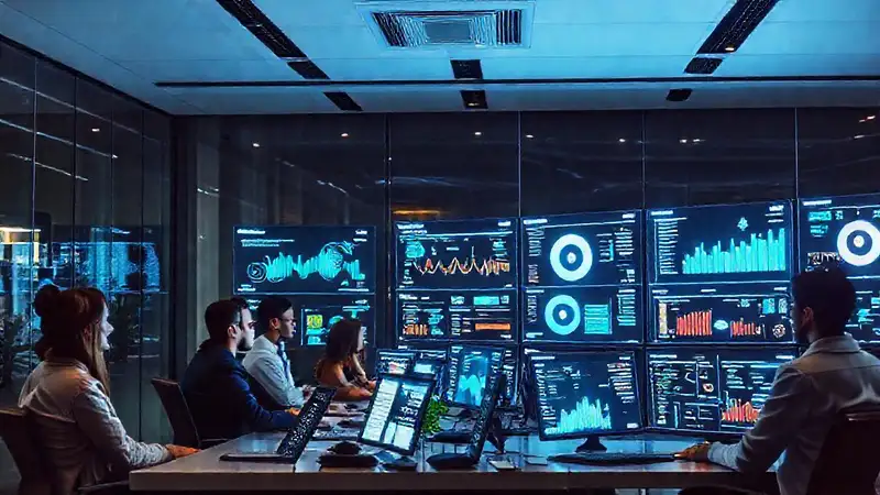 Oficina moderna visualiza datos analíticamente