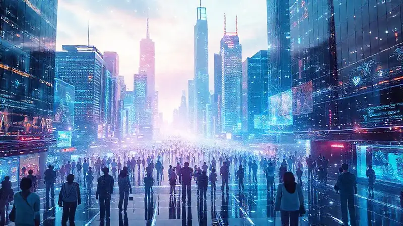 Ciudad futurista, holográfica e interactiva