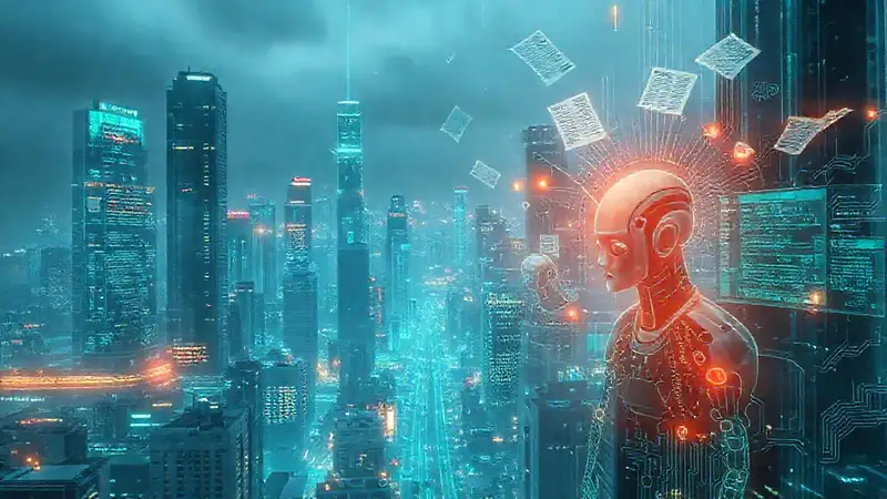 Ciudad futurista, digital y distópica