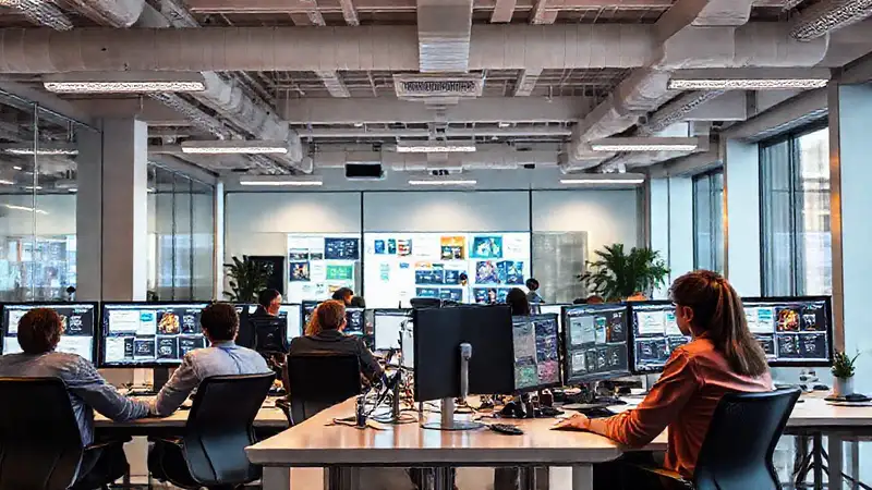 Equipo diverso crea estrategia en espacio moderno