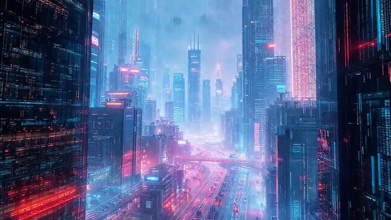 Una ciudad futurista emite datos brillantes