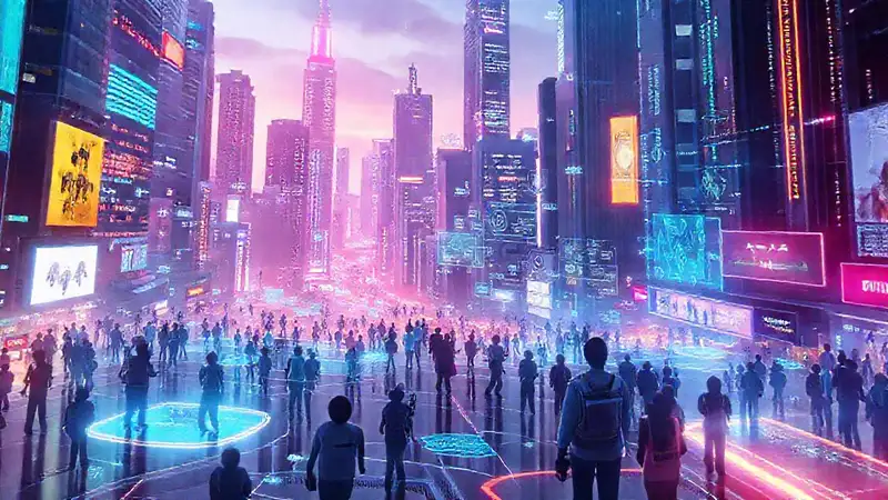 Ciudad futurista digital y vibrante