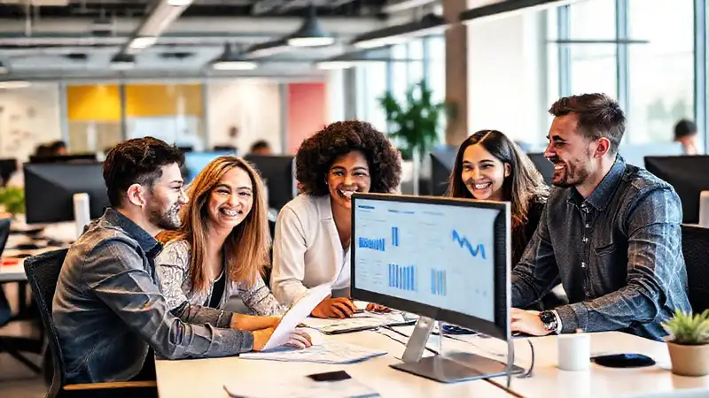 Trabajadores colaboran en un espacio moderno