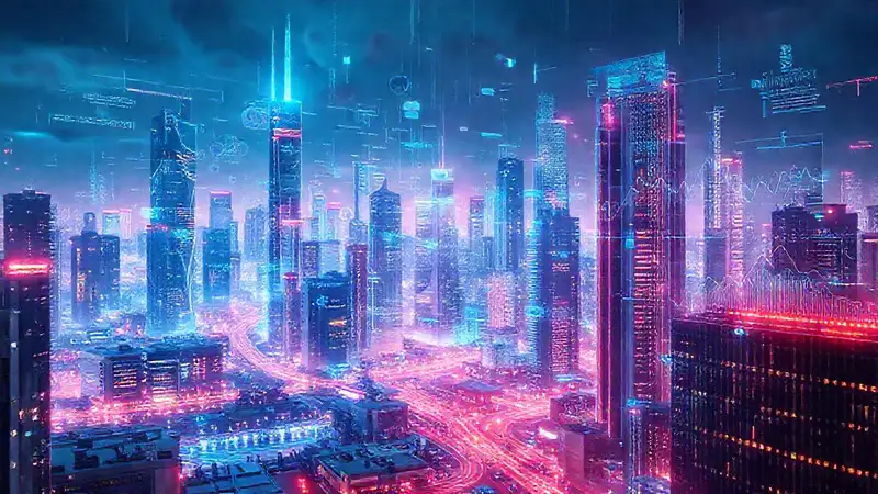 Una ciudad futurista con datos brillantes