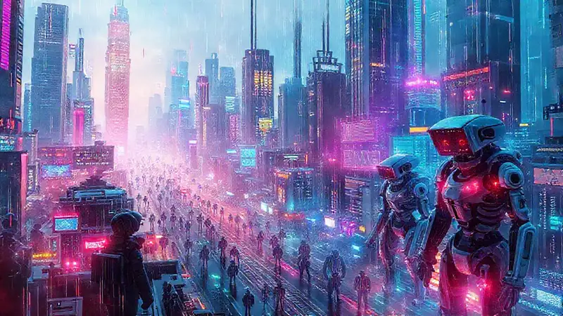 Ciudad futurista de tecnología brillante