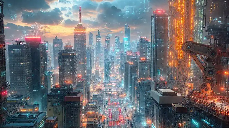 Ciudad futurista: logística robótica e inteligente