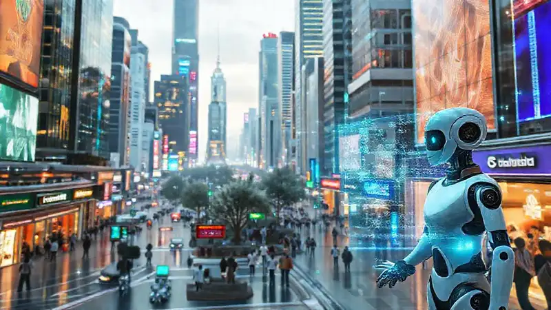 Una ciudad futurista y digitalmente vibrante