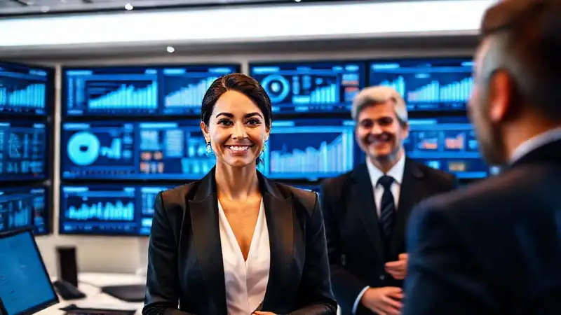 Mujer ejecutiva transmite confianza digitalmente