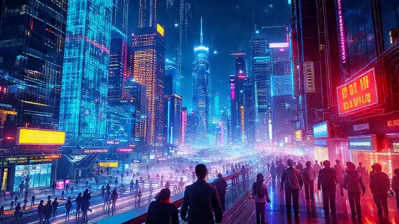 Ciudad futurista digitalmente vibrante e inteligente