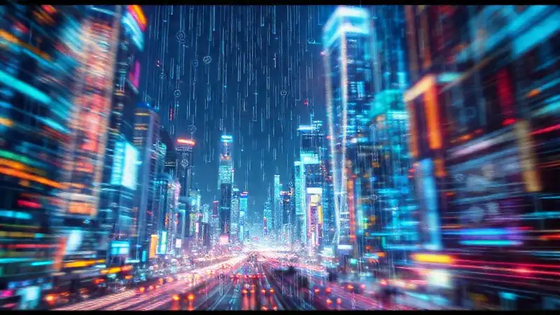 Ciudad futurista digitalmente vibrante y dinámica