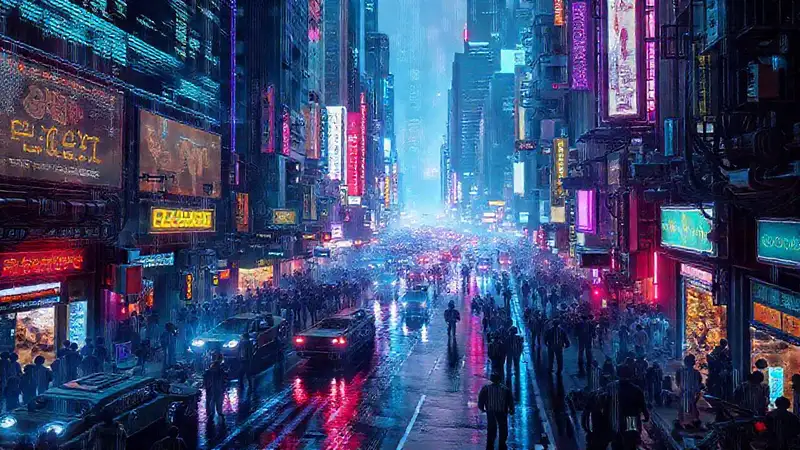 Una ciudad cyberpunk futurista y vibrante