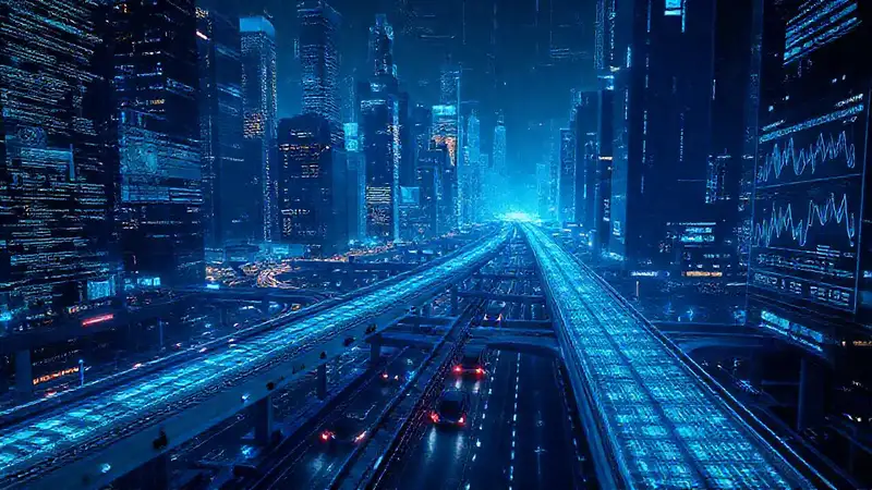 Ciudad futurista, datos y tecnología avanzada