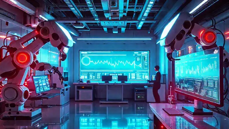Laboratorio futurista automatizado con tecnología avanzada