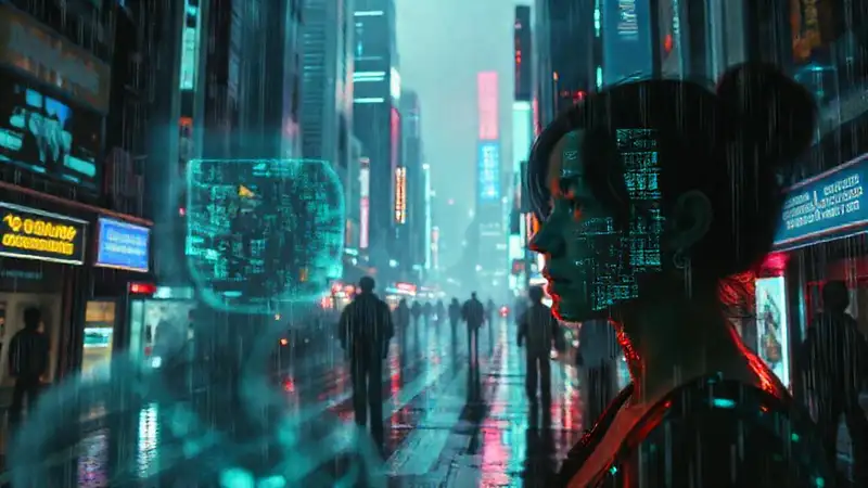 Ciudad futurista: dilemas éticos y lluvia