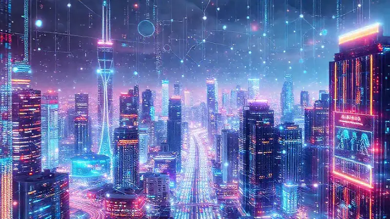 Ciudades futuristas, datos luminosos y tecnología abstracta