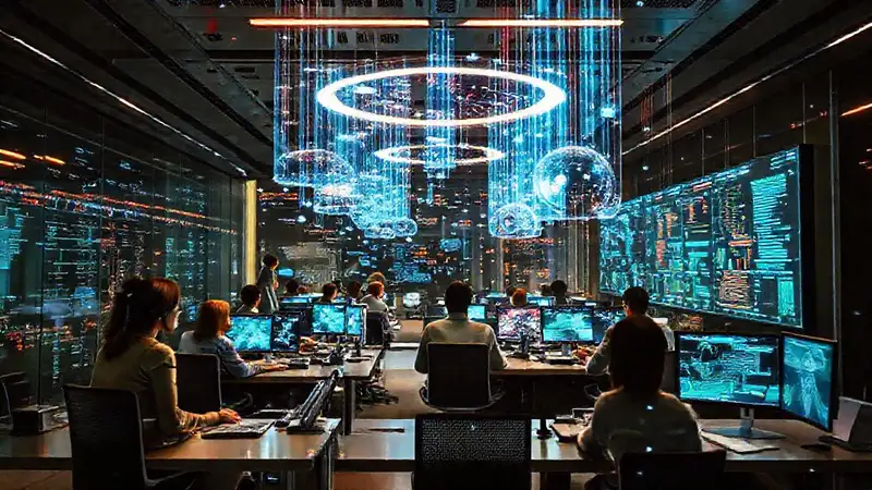 Oficina futurista: colaboración dinámica e innovadora
