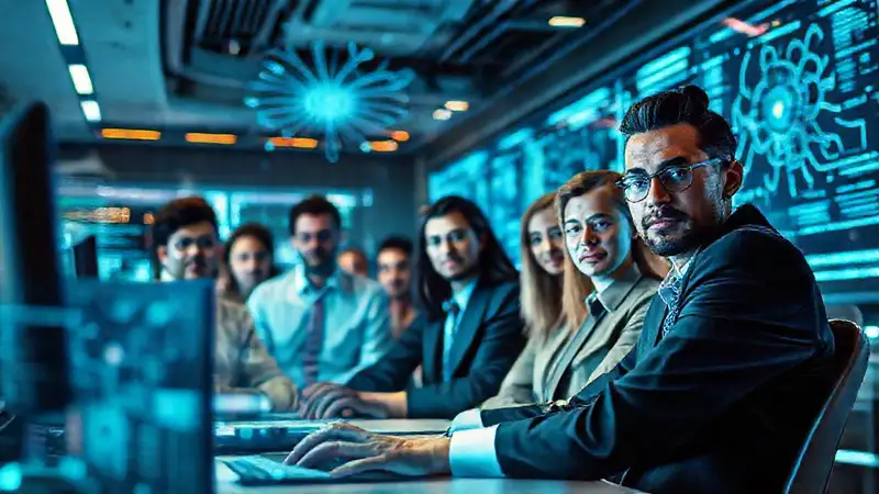 Un equipo diverso planifica estratégicamente virtualmente