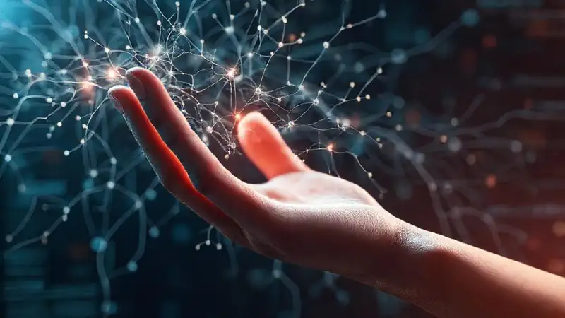 Red neuronal compleja, mano humana sutil