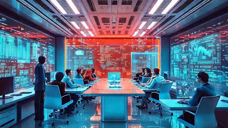 Oficina futurista: innovación tecnológica y equipo diverso