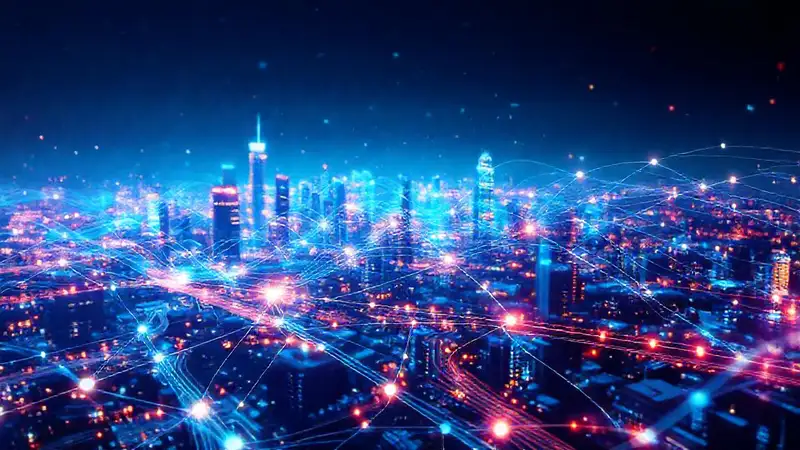 Datos complejos visualizados futurísticamente en red