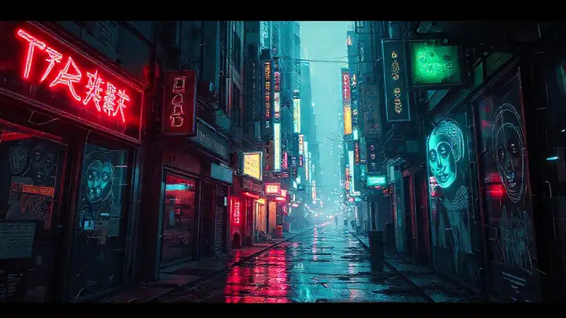 Ciudad cyberpunk: decadencia digital y angustia