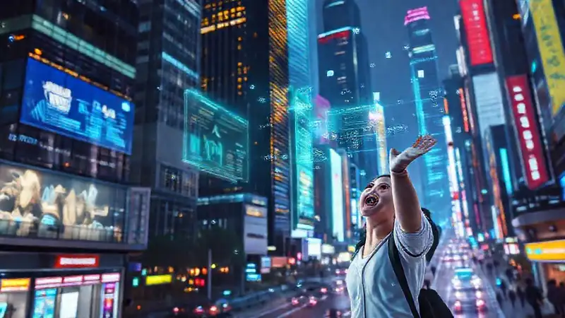 Ciudad futurista: interfaz digital y vibrante