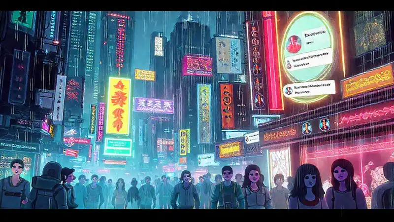 Ciudad cyberpunk digital, vibrante y conectada